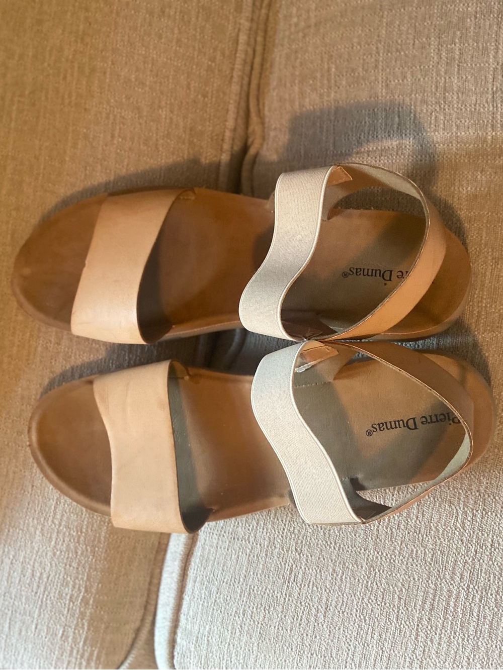 Pierre Dumas Women's Two-Strap Tan and Cream Slide Sandals